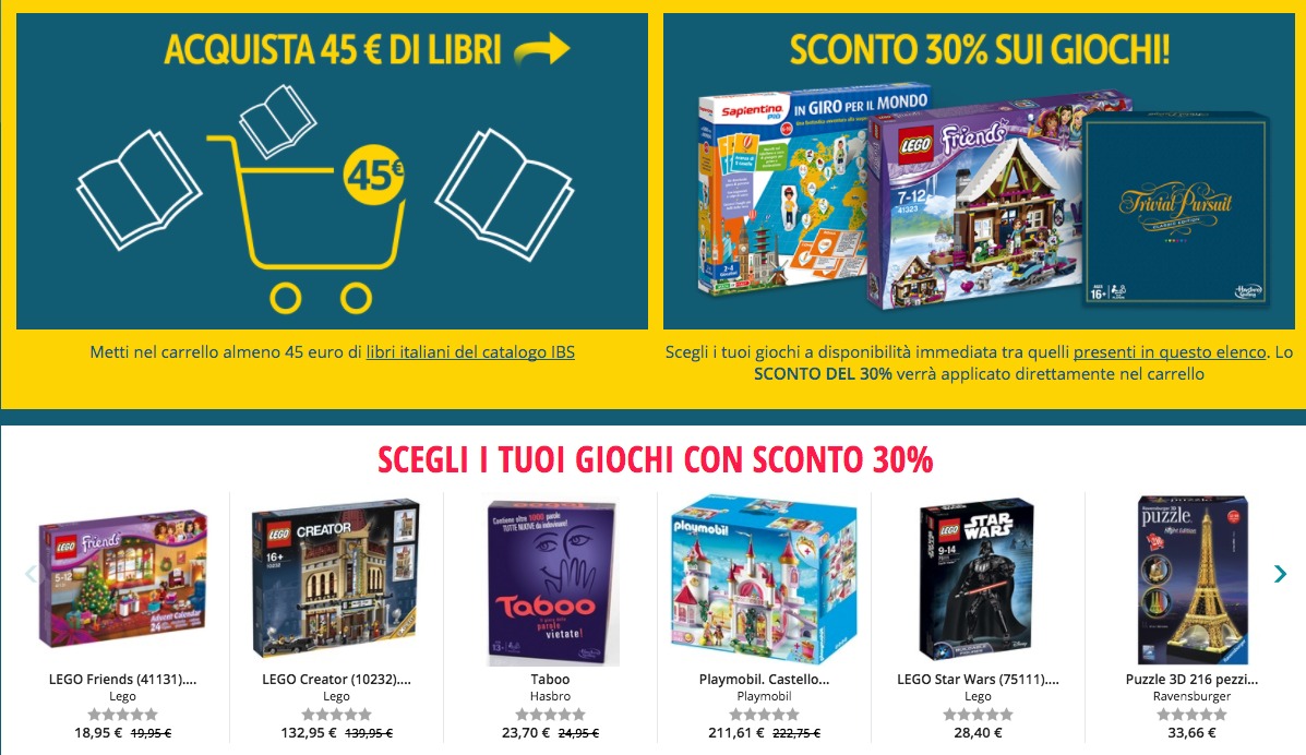 Sconto del 30% sui Giocattoli LEGO su IBS.IT