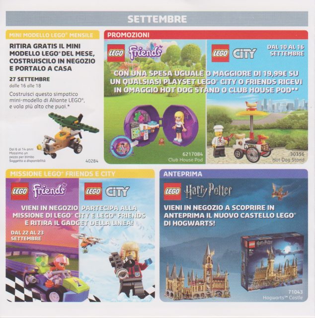 Promozioni LEGO Store Italia Settembre Ottobre 2018