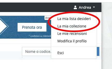 Menu per la gestione della collezione